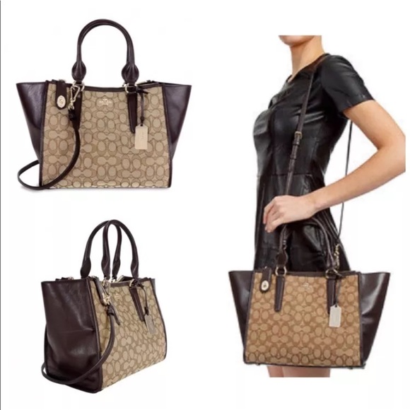 NWT genuine Coach crossbody carryall jacquard tan - Picture 2 of 5